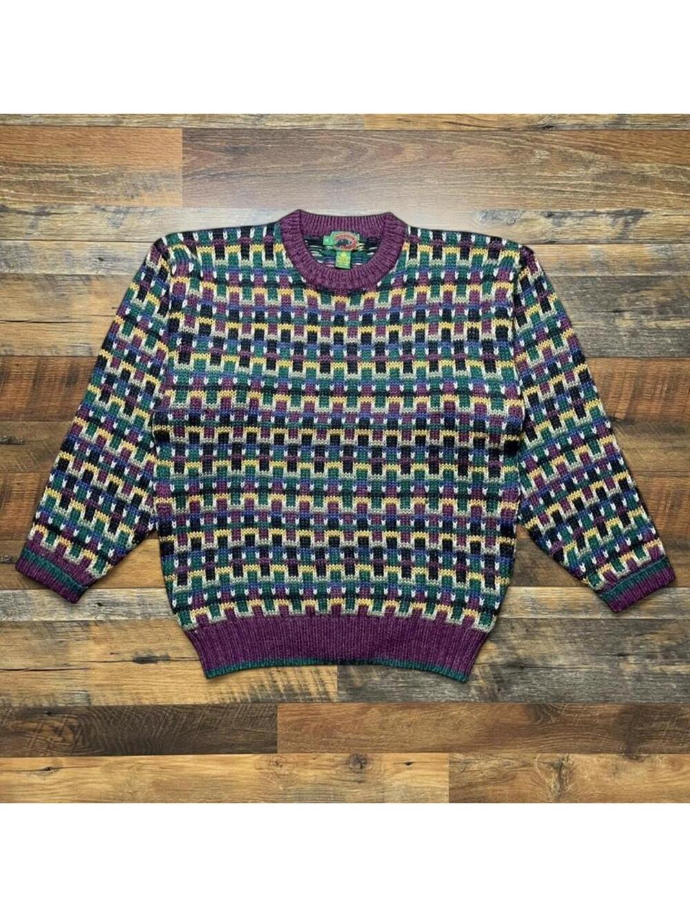 Vintage Boston Traders Mens Geometric Colorful Wool Crewneck Size XL